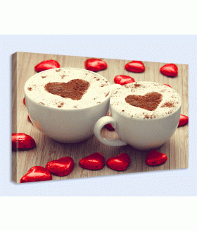 Tablou canvas Cappuccino chocolate hearts
